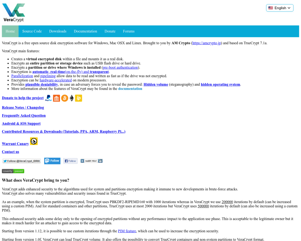 Screenshot of www.veracrypt.fr