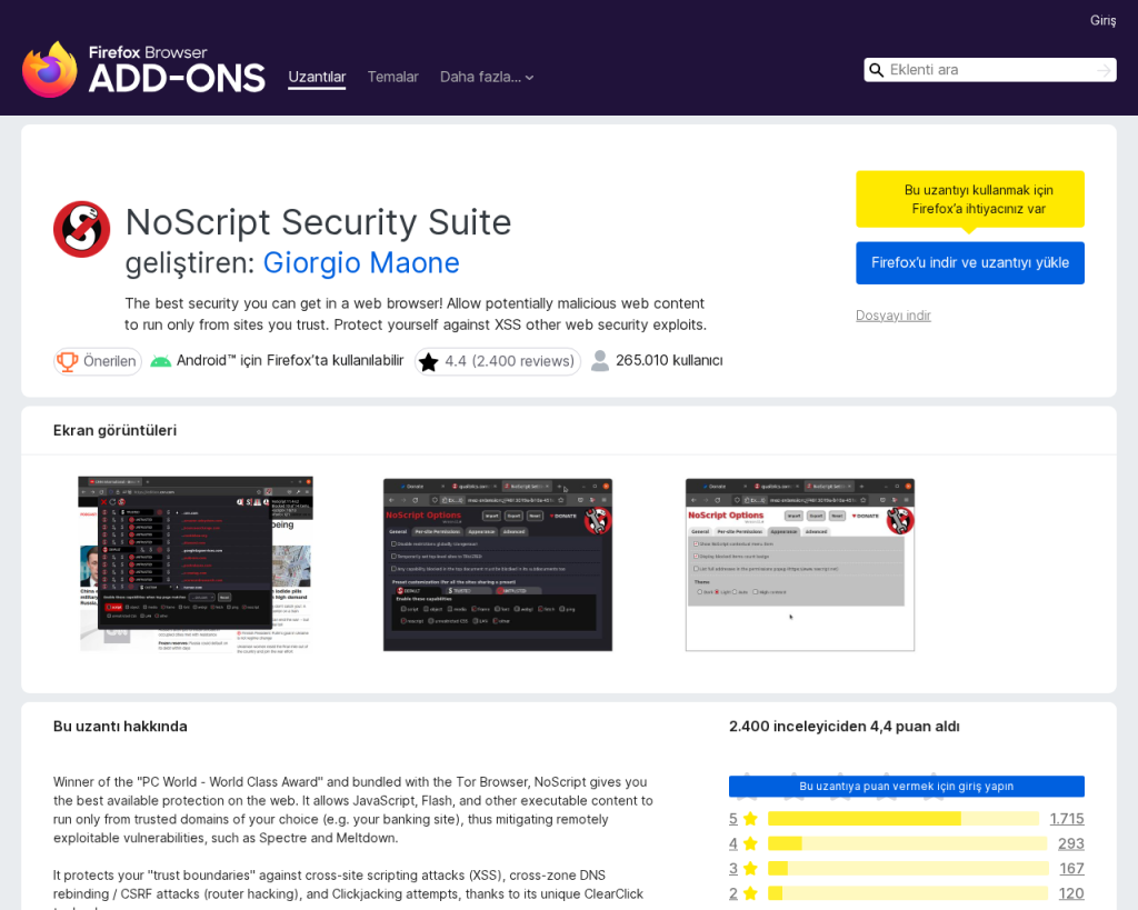 Screenshot of addons.mozilla.org