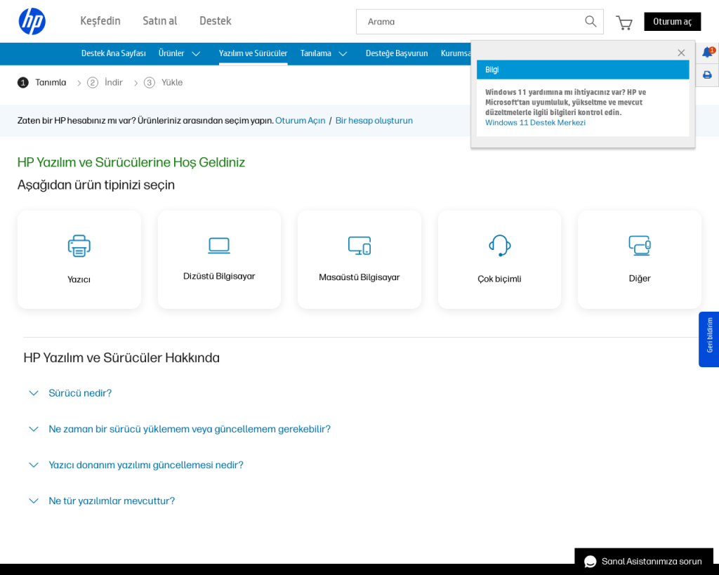 Screenshot of support.hp.com