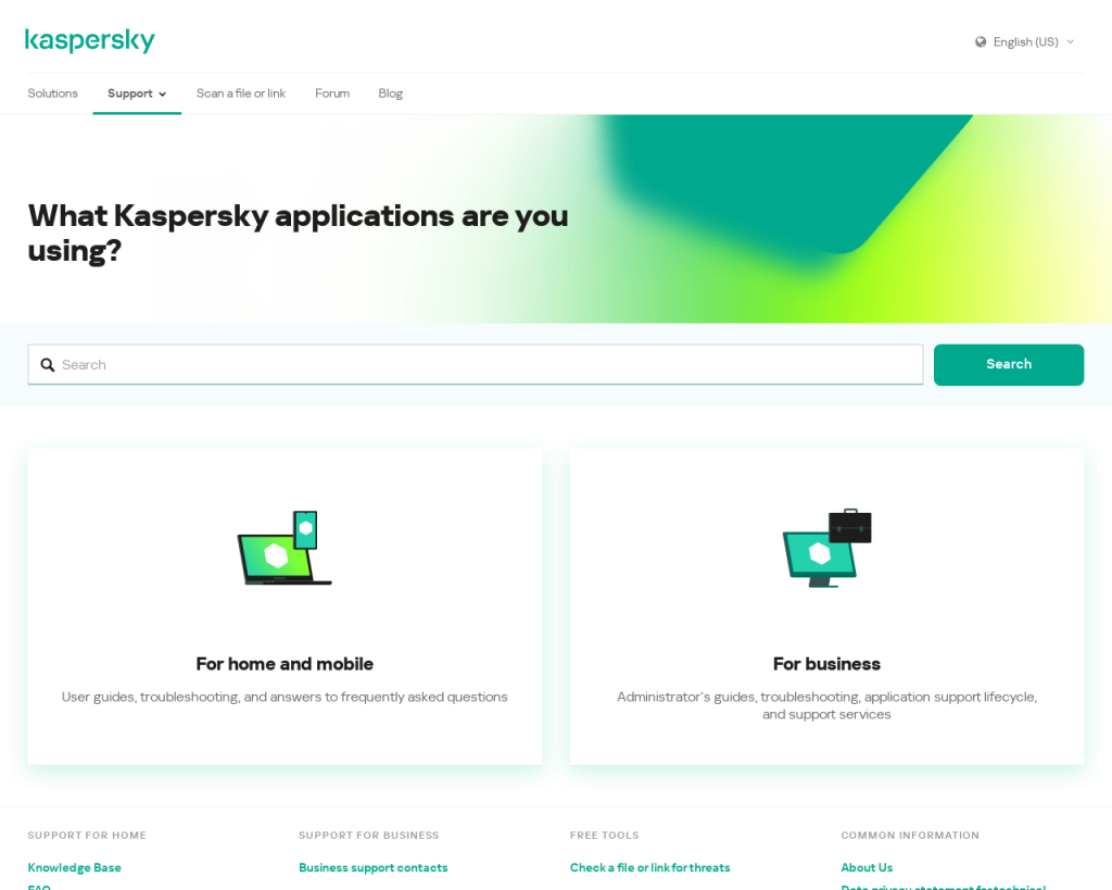 Screenshot of support.kaspersky.com