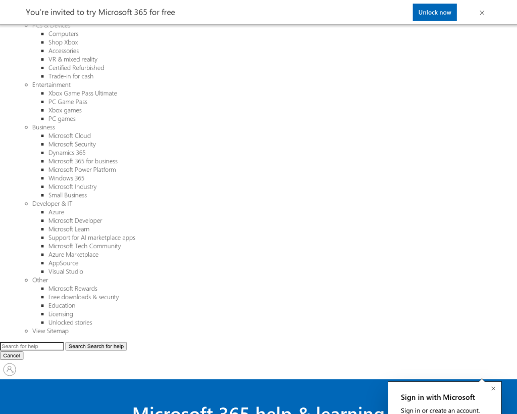 Screenshot of support.microsoft.com