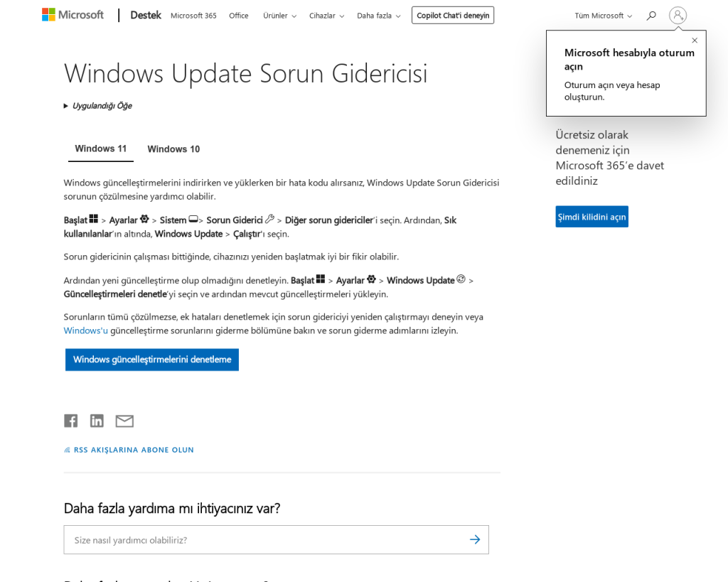 Screenshot of support.microsoft.com