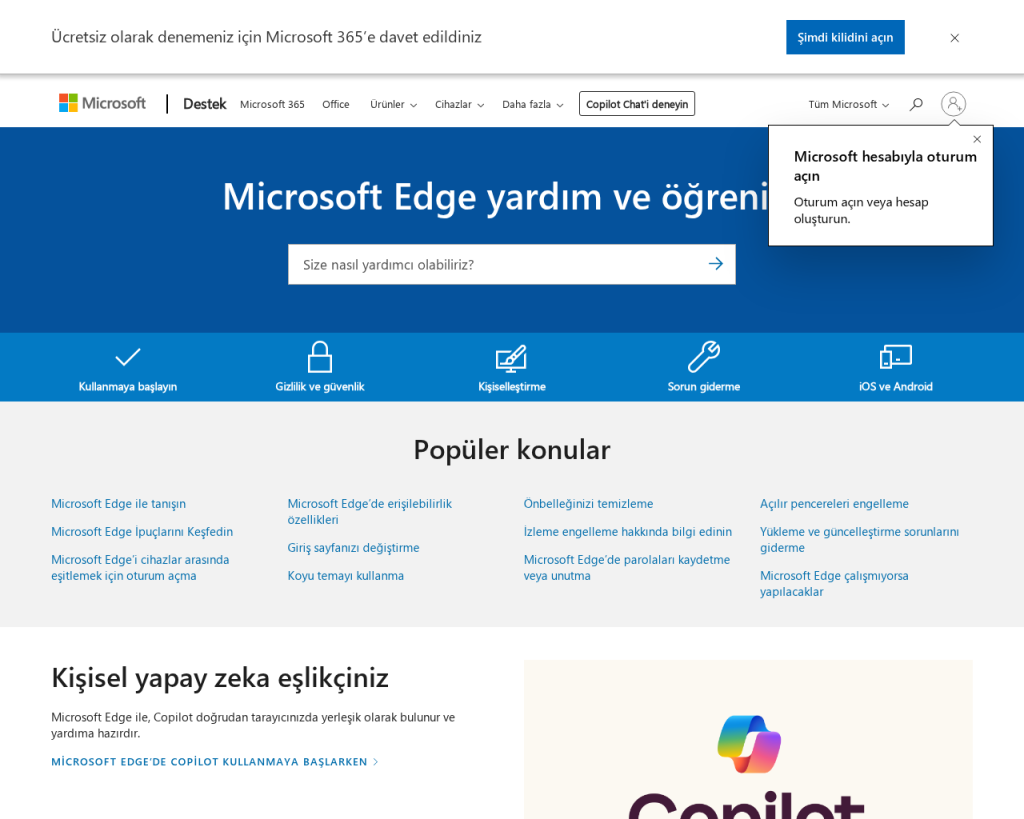 Screenshot of support.microsoft.com