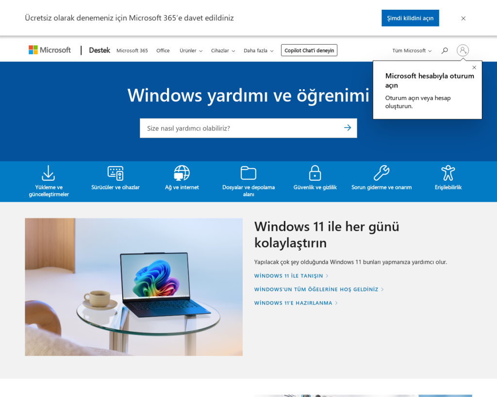 Screenshot of support.microsoft.com