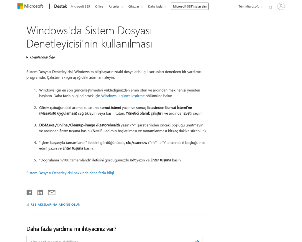 Screenshot of support.microsoft.com