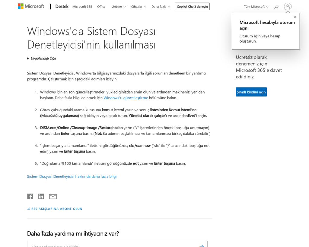 Screenshot of support.microsoft.com