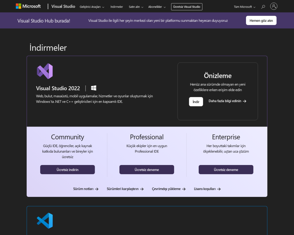 Screenshot of visualstudio.microsoft.com