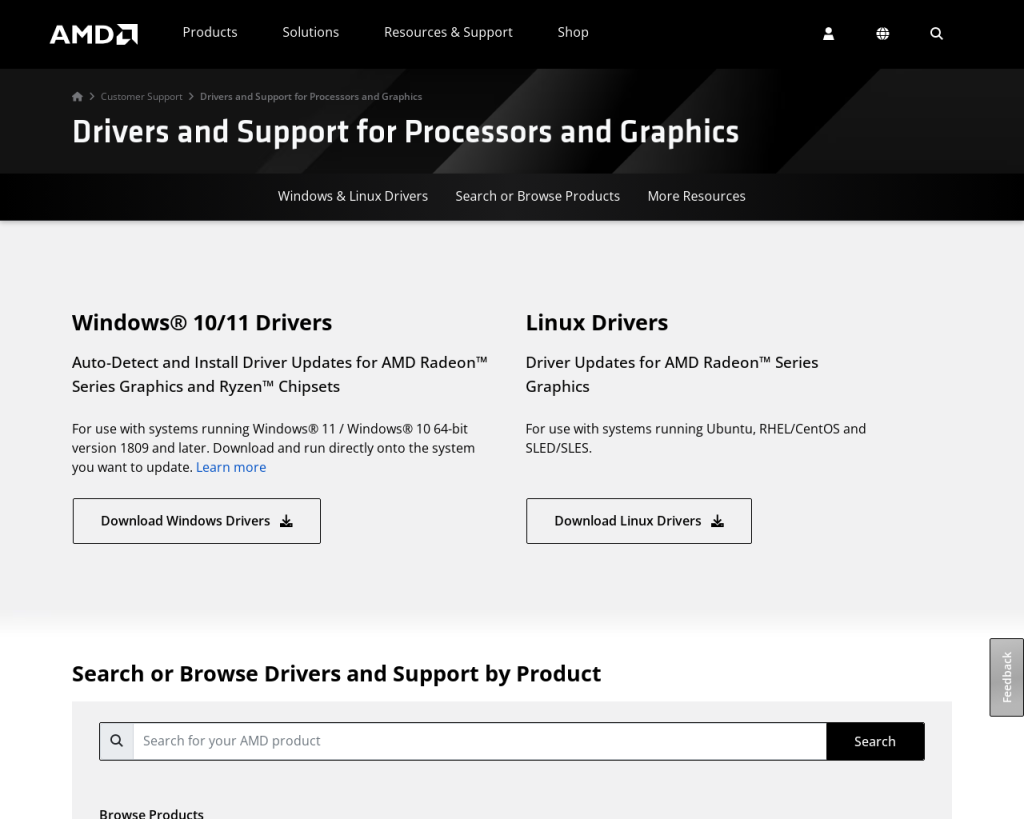 Screenshot of www.amd.com
