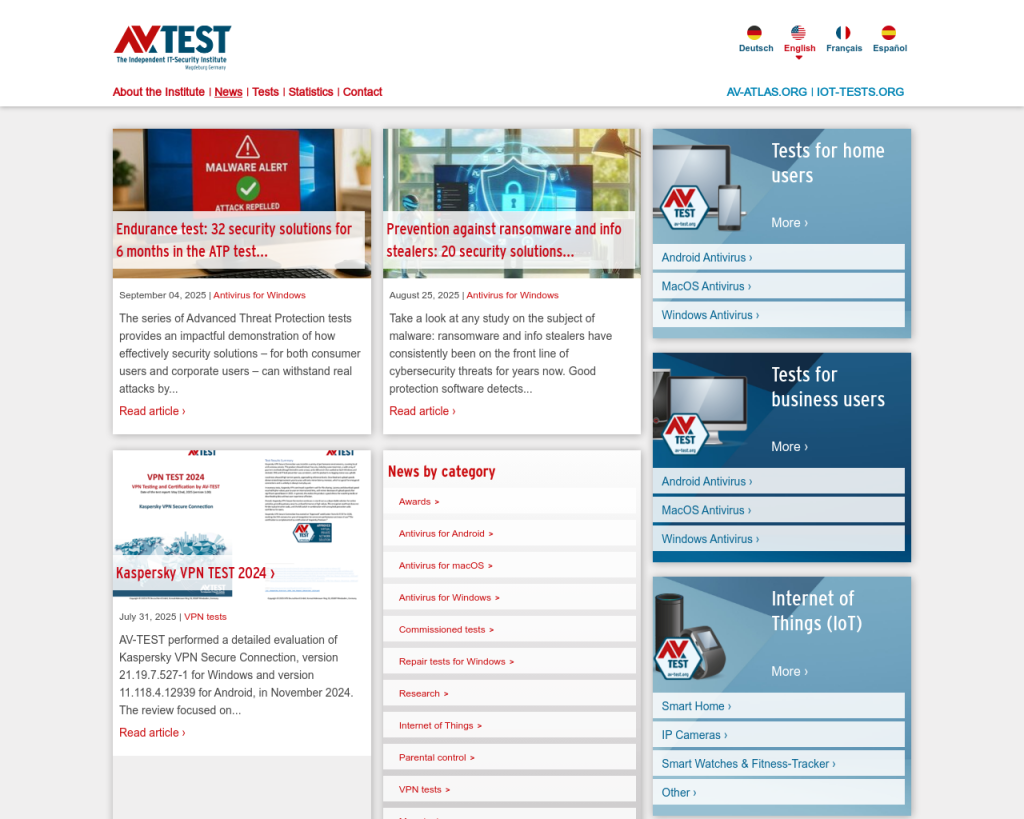 Screenshot of www.av-test.org