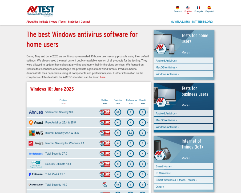 Screenshot of www.av-test.org