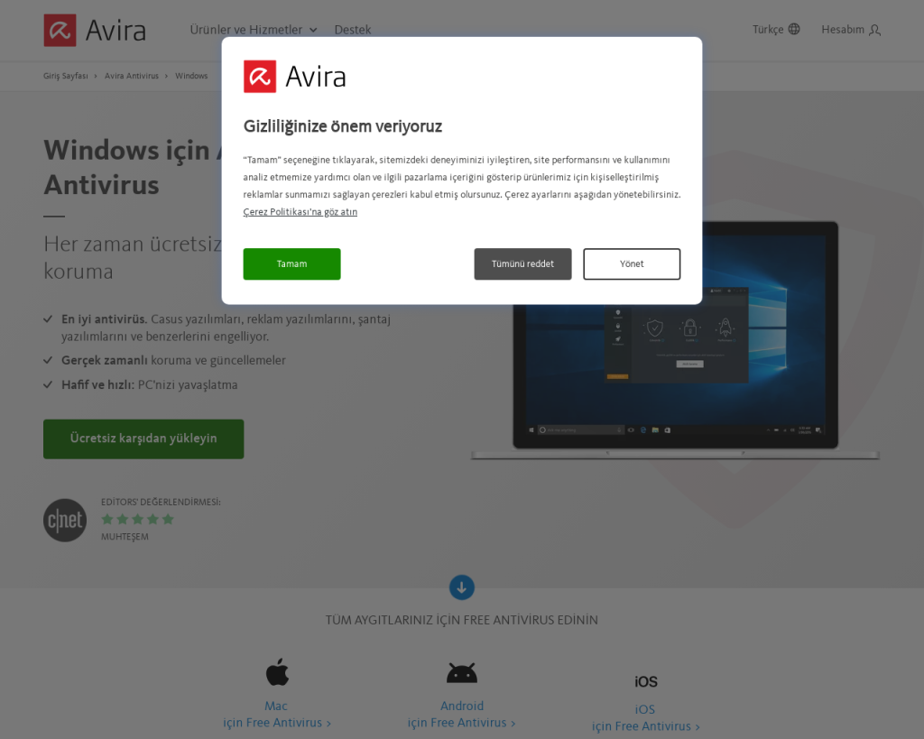 Screenshot of www.avira.com