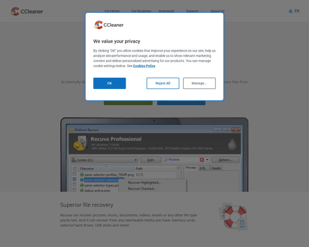 Screenshot of www.ccleaner.com