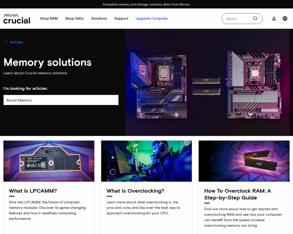 Screenshot of www.crucial.com