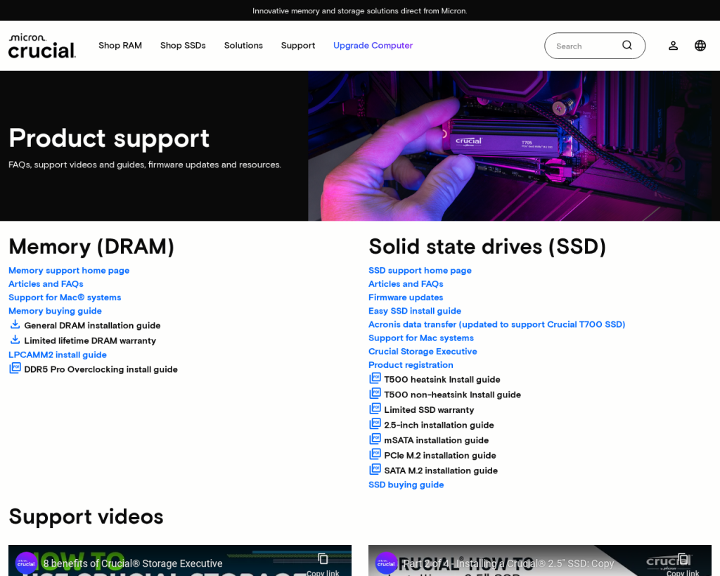 Screenshot of www.crucial.com