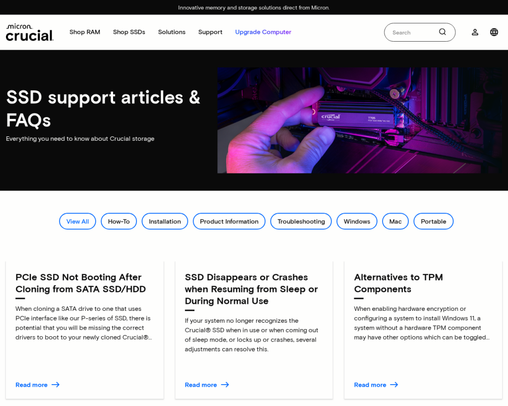 Screenshot of www.crucial.com