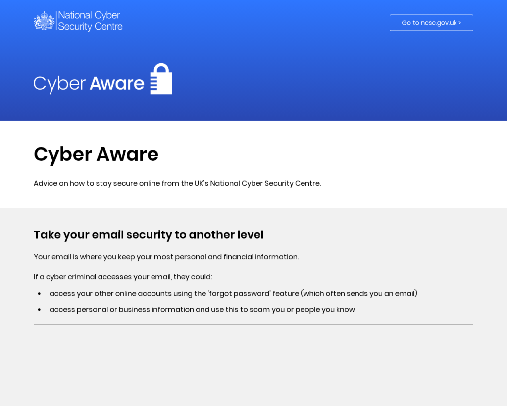 Screenshot of www.cyberaware.gov.uk