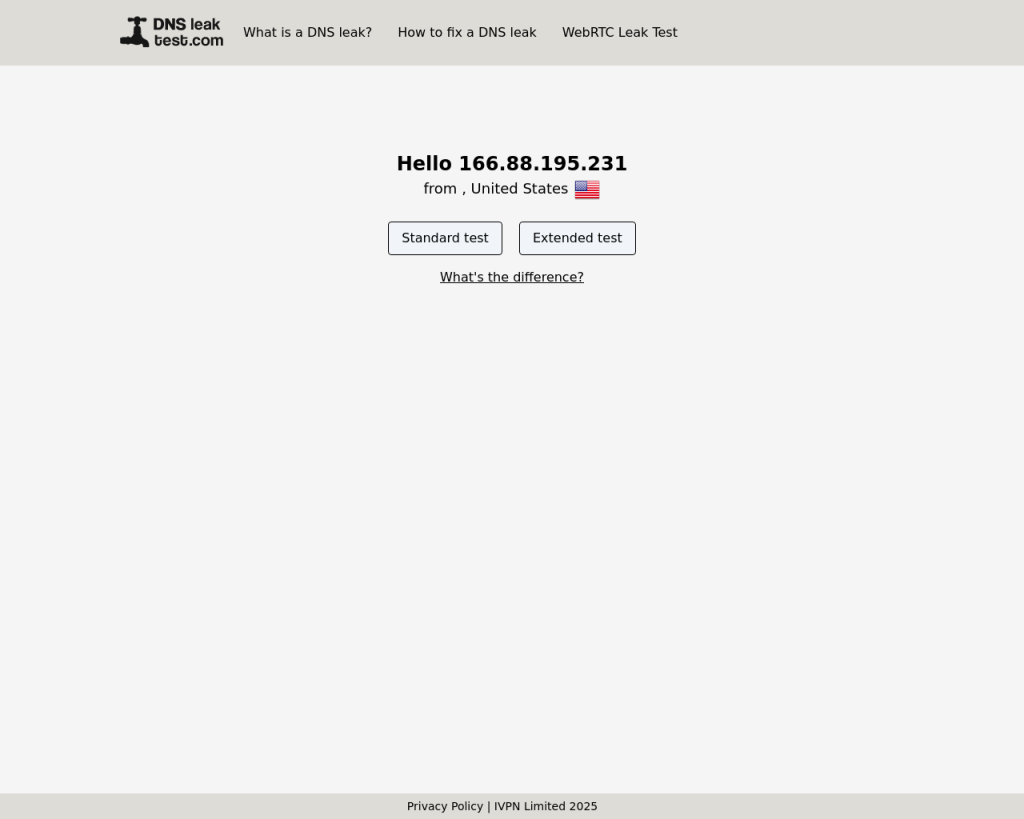 Screenshot of www.dnsleaktest.com