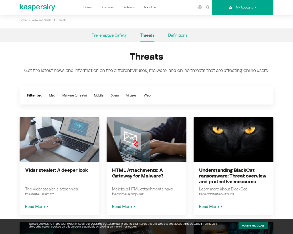 Screenshot of www.kaspersky.com