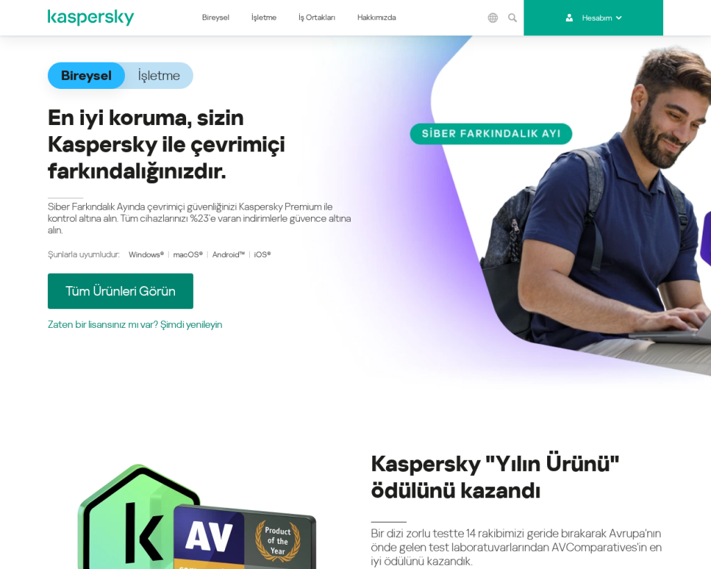 Screenshot of www.kaspersky.com.tr