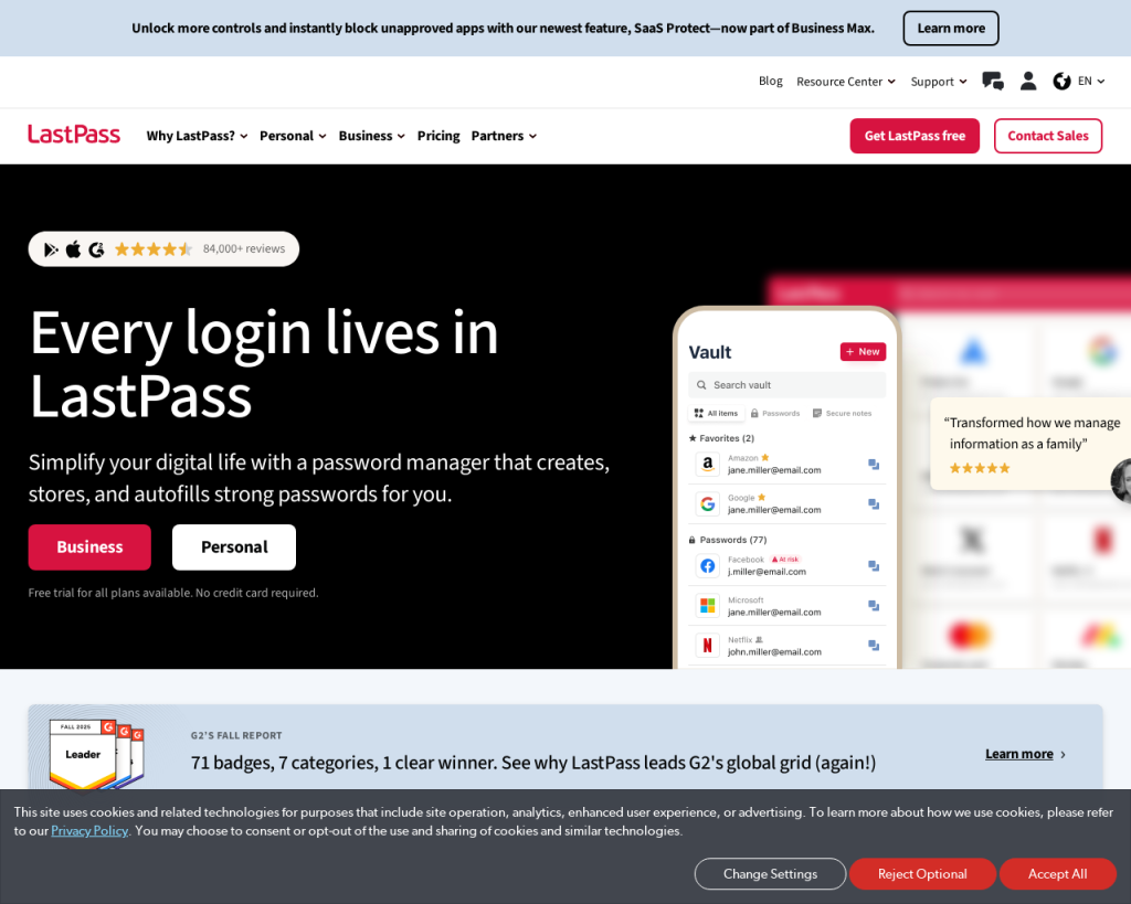 Screenshot of www.lastpass.com