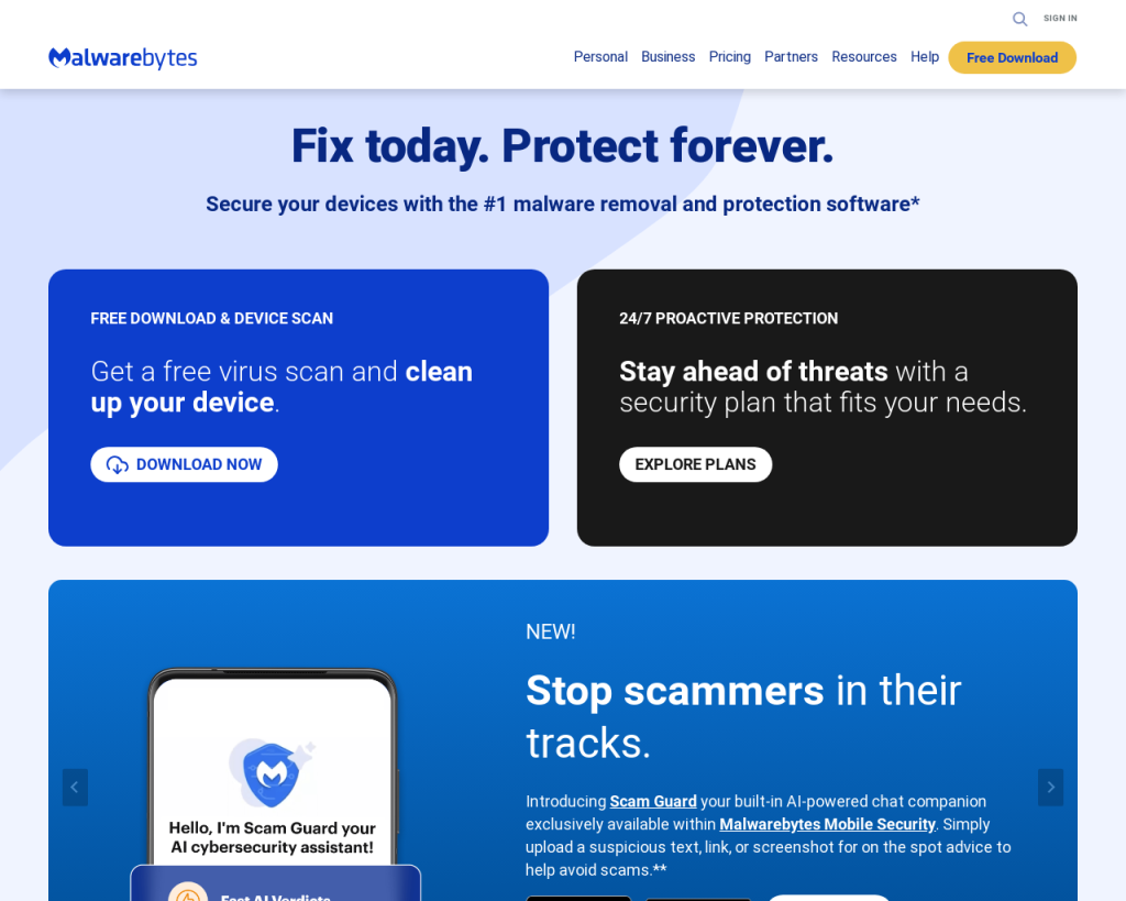 Screenshot of www.malwarebytes.com