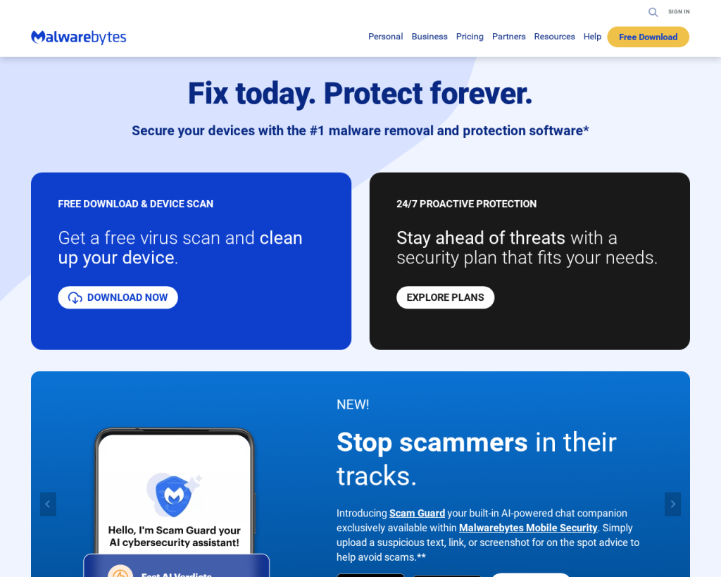 Screenshot of www.malwarebytes.com