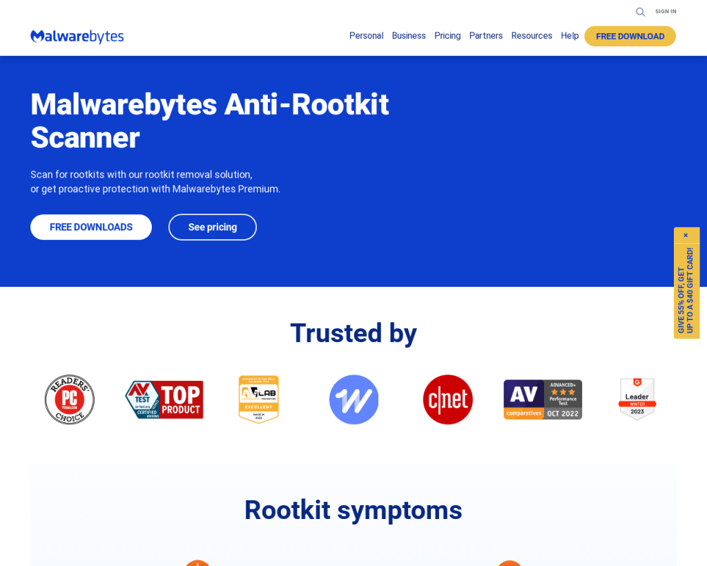 Screenshot of www.malwarebytes.com