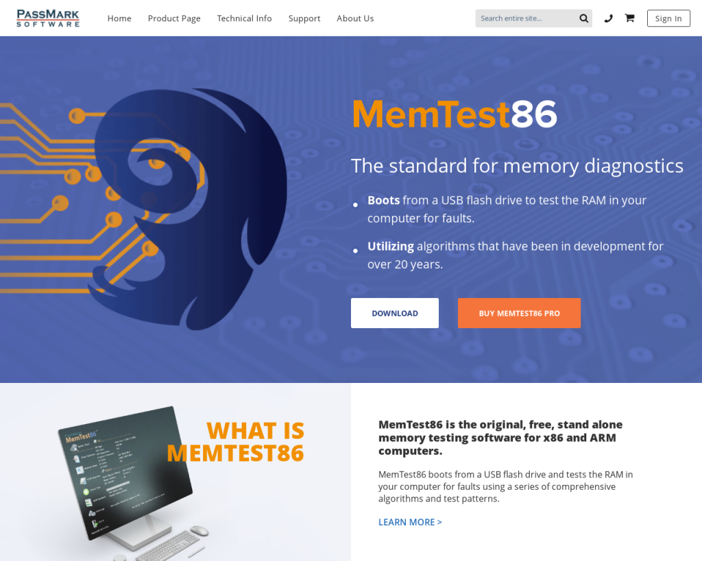 Screenshot of www.memtest86.com