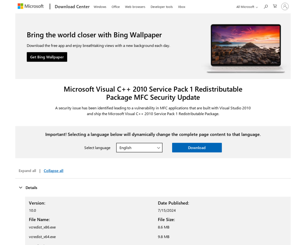 Screenshot of www.microsoft.com