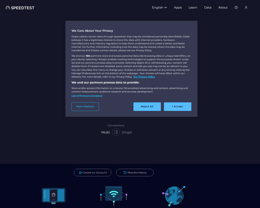 Screenshot of www.speedtest.net
