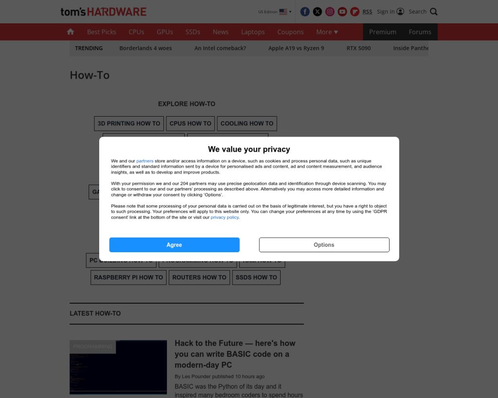 Screenshot of www.tomshardware.com