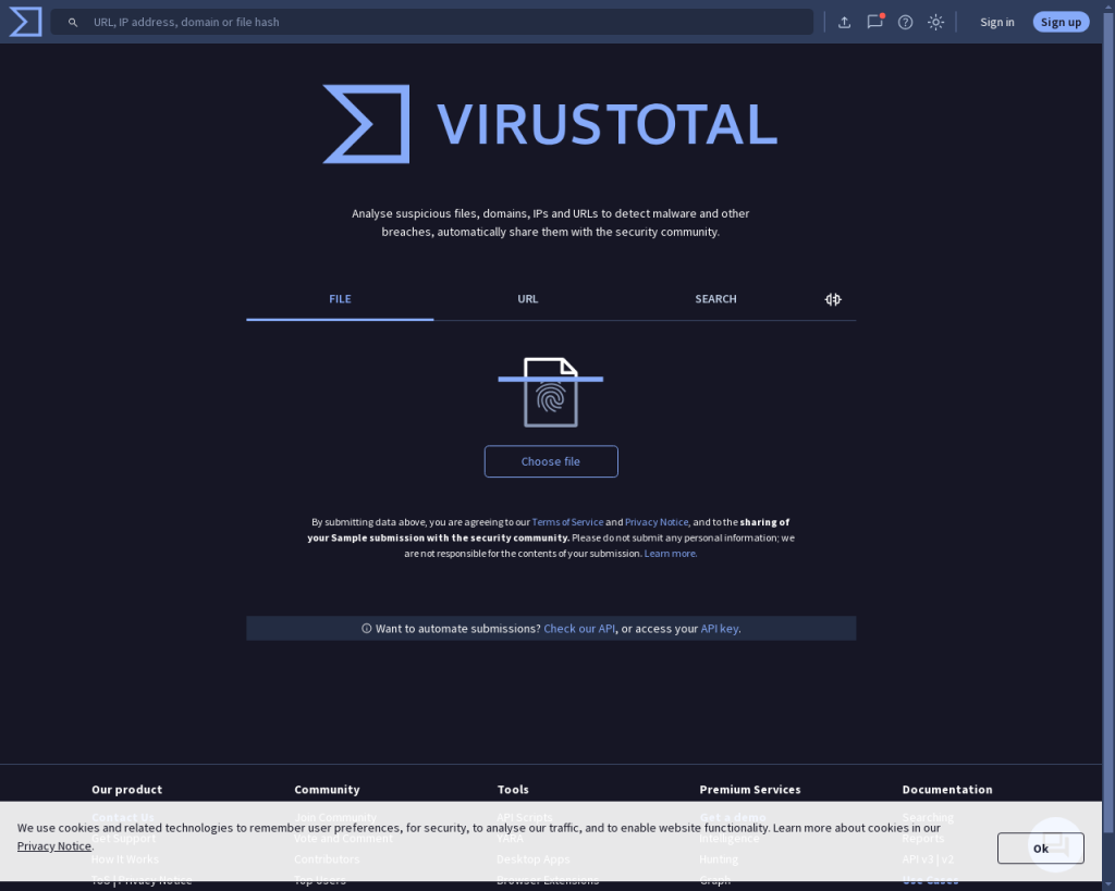 Screenshot of www.virustotal.com